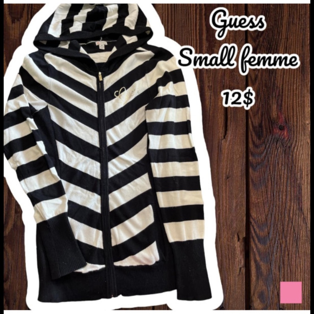 Guess Monochrome Striped Zip-Up Hoodie
